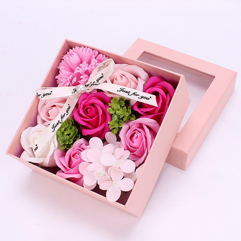 Bath Soap Rose Flower Floral, 9 Pcs Plant Essential Oil Flower Soap Set in Gift Box Flower Shaped Soap Rose Valentine's Day Gift Bath Decorative Soap for Anniversary Birthday Wedding
