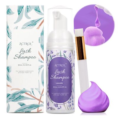 ACTROL Eyelash Extension Cleanser 60ML Colored Purple Lavender Lash Extension Shampoo Lavender Professional Eyelid Foaming Cleanser Paraben & Sulfate Free Non-lrritating