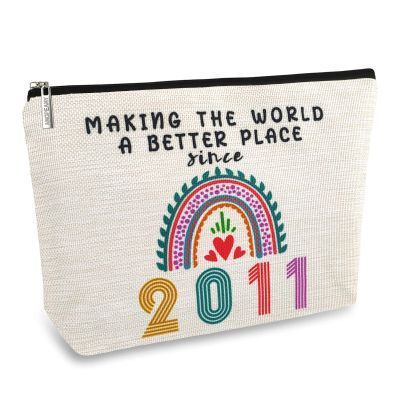 14 Year Old Girl Gift Ideas, 14th Birthday Gifts for Teenage Girls, Funny 2011 Birthday Decorations Makeup Bags for Her, Sister, Daughter, Niece, Cute Cosmetic Travel Pouch for Teen Girls Trendy Stuff