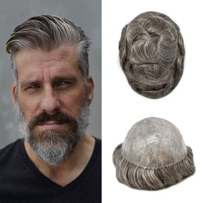 Healthlif Toupee For Men Hair System Replacement Mens Toupee Full Poly Skin Men Hair Piece PU Skin Men's Toupee 0.1mm Human Hair Men Hairpieces8x10medium light density#350 3# DARK BROWN+50% GREY