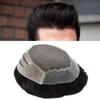 Mens Toupee Poly Skin Durable Real Human Hair Around Fine Mono 8X10 Hair Replacement Breathable Hair Unit For Men (8"X10", #1B20 Off Black with 20% gray hair -120% Medium Light to Medium Density) view 1