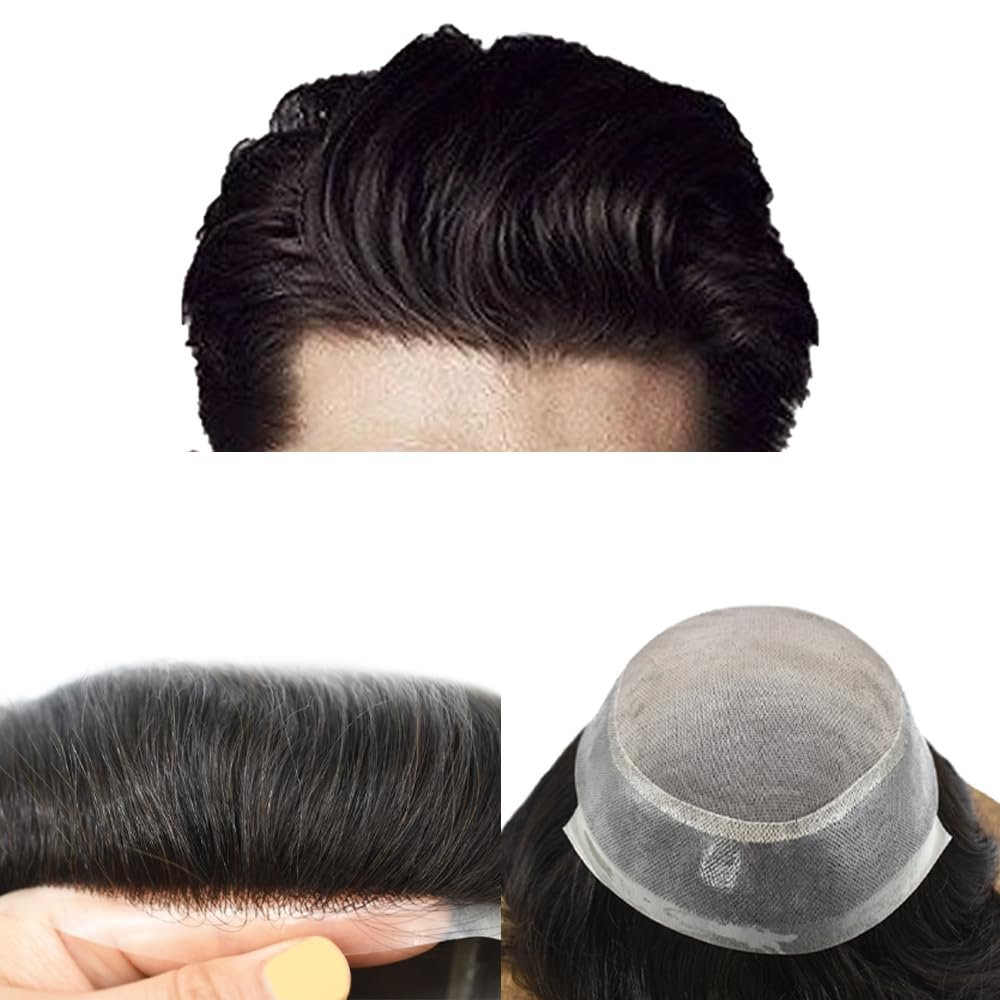 Toupee For Men Hairpiece System Clear Poly Skin Around Fine Mono Transparent Mens Hairpiece Durable Monofilament Hair (7"X9", #2 Darkest Brown-120% Medium Light to Medium Density)