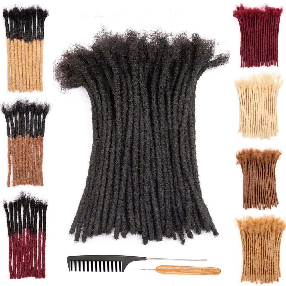 DAIXI 0.2cm & 0.4cm & 0.6cm & 0.8cm Thickness 4-18 Inch 30 Strands 100% Real Human Hair Dreadlock Extensions for Man/Women Permanent Loc Extensions Bundles Can Be Dyed Bleached Curled and Twisted