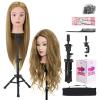 28 Inch Mannequin Head 80% Human Hair with Tripod Stand,Mannequin Cosmetology Manikin Practice Doll Head with stand,Braiding Hairdressing Head for Hair Styling with Table Clamp + DIY Hair Styling Set view 1