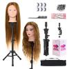 Mannequin Head 80% Human Hair with Tripod Stand,28 Inch Make up Cosmetology Manikin Practice Doll Head,Braiding Hairdressing Head with Table Clamp + DIY Hair Styling Set view 1