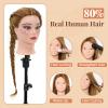 Mannequin Head 80% Human Hair with Tripod Stand,28 Inch Make up Cosmetology Manikin Practice Doll Head,Braiding Hairdressing Head with Table Clamp + DIY Hair Styling Set view 2