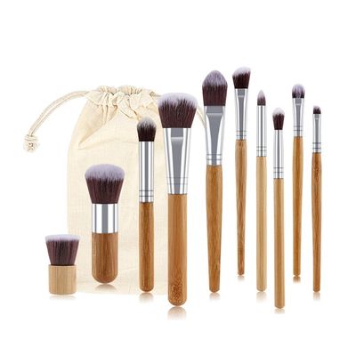 11pcs Natural Bamboo Handle Makeup Brushes Set Foundation Blending Cosmetic Make Up Tool