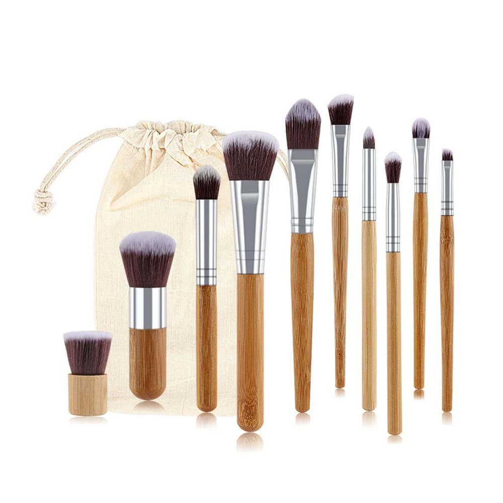 11pcs Natural Bamboo Handle Makeup Brushes Set Foundation Blending Cosmetic Make Up Tool