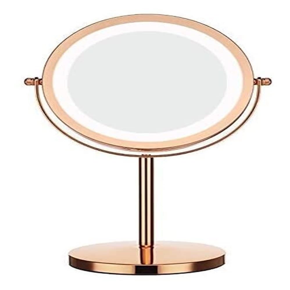 OrBheS Rose Gold LED Makeup Mirror, Double Sided with 360 Swivel Design 1X & X5 Magnification 180 Degree Adjustable Stand