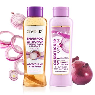Anyeluz Onion Shampoo and Conditioner Set  Enriched with Onion Extract and Biotin, Cleanses and Reduces Oiliness, Strengthens and Revitalizes, Suitable for All Hair Types