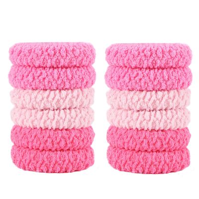 12pcs Thick No Damage Hair Ties for Women,Soft Seamless Scrunchies for Girl,Elastic Ponytail Holders Hair Accessories (Pink)