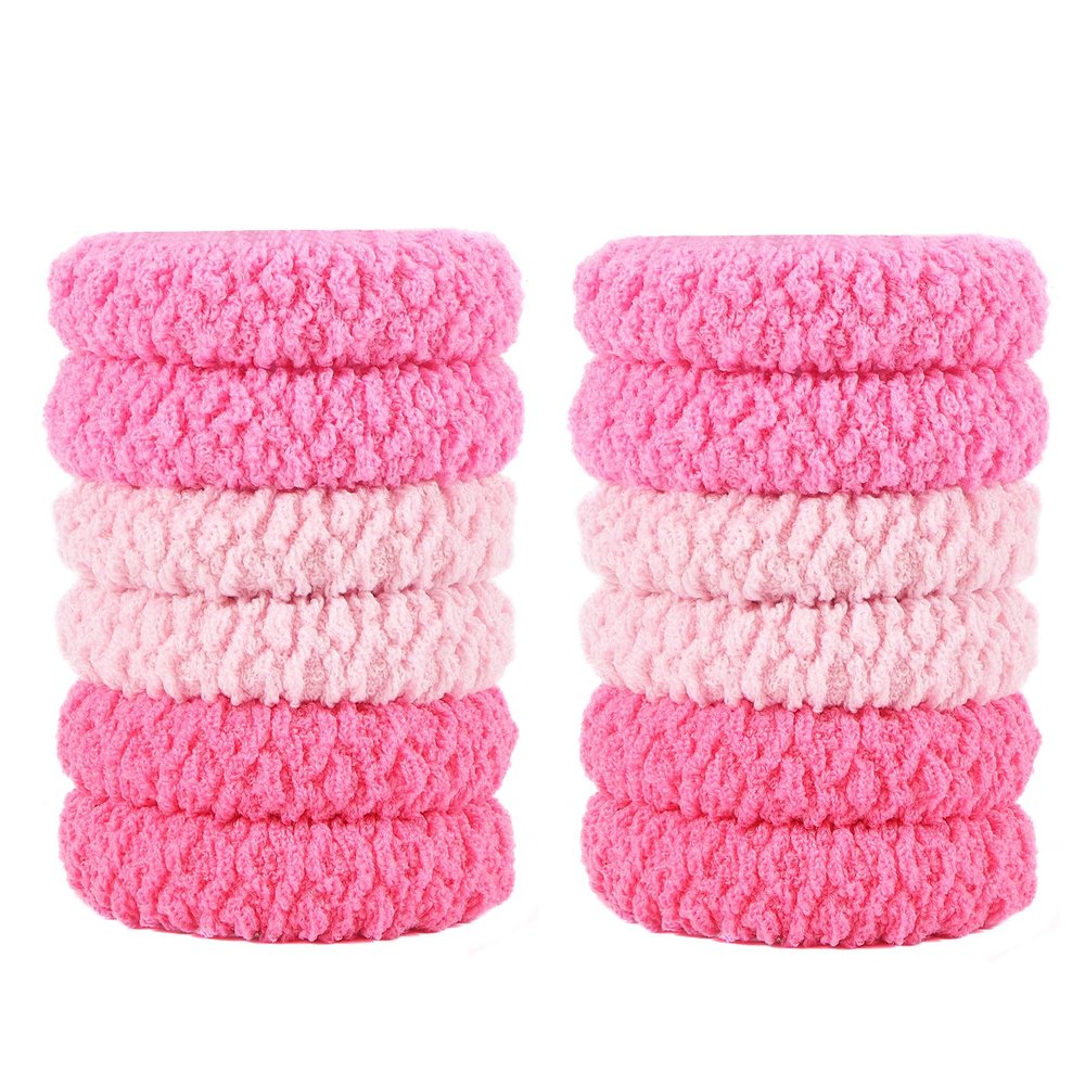 12pcs Thick No Damage Hair Ties for Women,Soft Seamless Scrunchies for Girl,Elastic Ponytail Holders Hair Accessories (Pink)