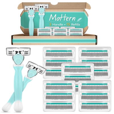 Razors for Women Sensitive Skin, 6 Blades Womens razors for Shaving Including 2 Travel Razors for Women with 15 Blade Refills, Green