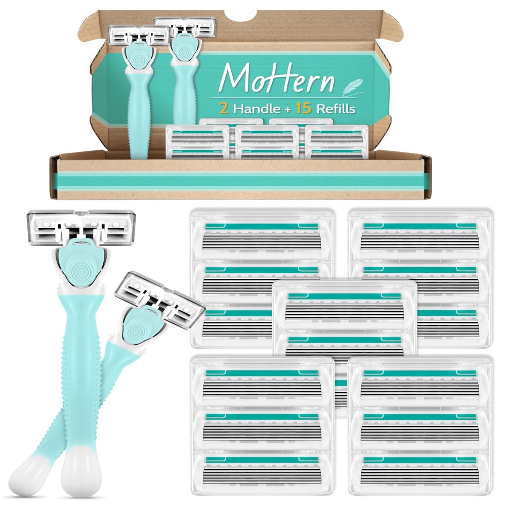Razors for Women Sensitive Skin, 6 Blades Womens razors for Shaving Including 2 Travel Razors for Women with 15 Blade Refills, Green