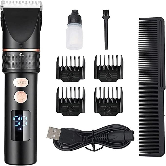 CAFFIA Cordless Hair Clippers for Men, Professional Hair Clippers Hair Trimmer, Bear Trimmer, USB Rechargeable LCD Display, for Men Kids and Family Use