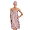 Bulletgxll Pink Leopard Women's Shower Wrap Towel Set of 3 Adjustable Spa Body Wrap Super Absorbent Bathrobe with Hair Towel & Headband view 1