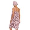 Bulletgxll Pink Leopard Women's Shower Wrap Towel Set of 3 Adjustable Spa Body Wrap Super Absorbent Bathrobe with Hair Towel & Headband view 2