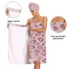 Bulletgxll Pink Leopard Women's Shower Wrap Towel Set of 3 Adjustable Spa Body Wrap Super Absorbent Bathrobe with Hair Towel & Headband view 4