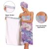 Bulletgxll Pink Floral Women's Shower Wrap Towel Set of 3 Adjustable Spa Body Wrap Super Absorbent Bathrobe with Hair Towel & Headband view 4