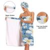 Bulletgxll White Flower Women's Shower Wrap Towel Set of 3 Adjustable Spa Body Wrap Super Absorbent Bathrobe with Hair Towel & Headband view 4