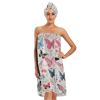 Bulletgxll Butterflies and Flower Women's Shower Wrap Towel Set of 3 Adjustable Spa Body Wrap Super Absorbent Bathrobe with Hair Towel & Headband view 1