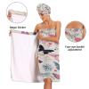 Bulletgxll Butterflies and Flower Women's Shower Wrap Towel Set of 3 Adjustable Spa Body Wrap Super Absorbent Bathrobe with Hair Towel & Headband view 4