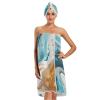 Bulletgxll White Marble Women's Shower Wrap Towel Set of 3 Adjustable Spa Body Wrap Super Absorbent Bathrobe with Hair Towel & Headband view 1