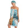 Bulletgxll White Marble Women's Shower Wrap Towel Set of 3 Adjustable Spa Body Wrap Super Absorbent Bathrobe with Hair Towel & Headband view 3