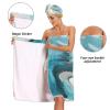 Bulletgxll White Marble Women's Shower Wrap Towel Set of 3 Adjustable Spa Body Wrap Super Absorbent Bathrobe with Hair Towel & Headband view 4