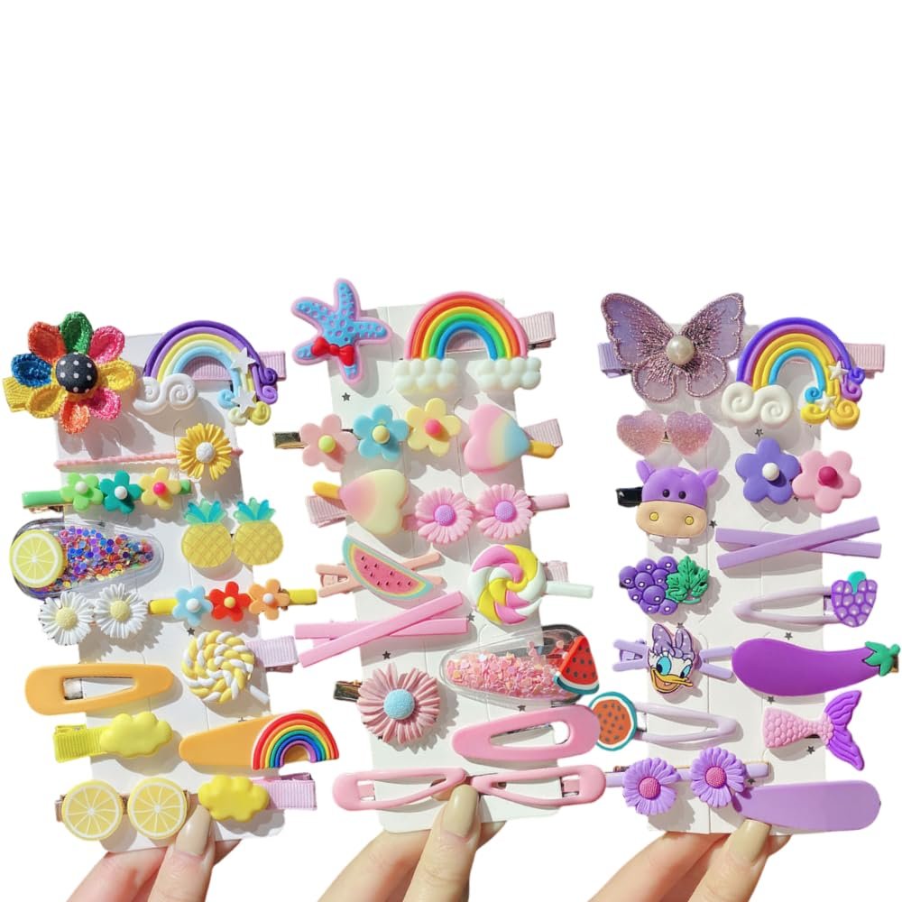 42Pcs Adorable Toddler Hair Clips for Girls Sweetie Rainbow Flower Fruit Satrfish Colorful Duckbill Barrettes Hair Accessories