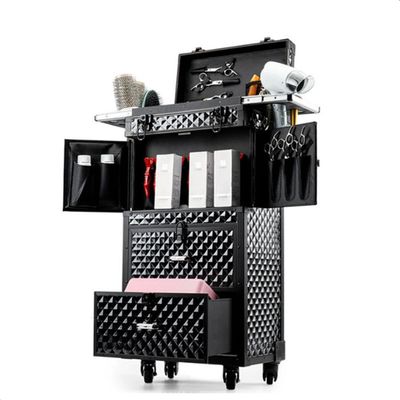 CNCEST Beauty Salon Luggage, Rolling Lockable Hair Stylist Travel Case Hairdressing Trolley Stylist Beauty Salon Cosmetic Luggage Travel Organizer Tool Box with Hair Dryer Holder