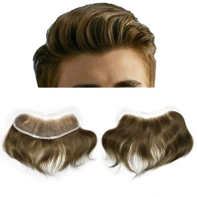 Mens Hair Topper Mens Frontal Natural Hairpiece Hairline Replacement System Real Human Hair Frontal Hairpiece #4 Medium Brown-100% Density