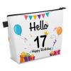 17th Birthday Gift Ideas for Girls Makeup Bag, Hello 17 Year Old Birthday Cosmetic Bag Makeup Pouch with Zipper Decorations for Daughter Sister 17th Anniversary Christmas Birthday Party Favor Gifts view 1