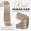 Full Shine Tape in Hair Extensions Human Hair 18 Highlight 613 Blonde 18inch 50g 20PCS and Blonde Seamless Clip Ins Highlights #18/613 12inch 80g 8PCS view 2