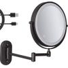 8'' Wall Mounted Makeup Mirror Black USB Rechargeable Double Sided with 3 Tones LED Lights 1x/5x Magnifying Bathroom Mirror for Shaving Extendable Arm Touch Control1X/5X view 1