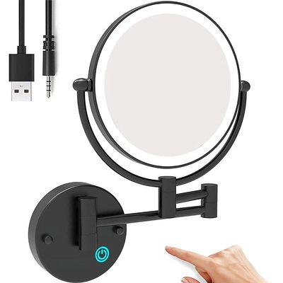 8 Inch Bathroom Mirror Wall Mounted Black USB Rechargeable Makeup Mirror Two Sided 1X/ Magnifying Adjustable LED Light Touch Screen Shaving Mirror 360 Swivel Vanity Mirror