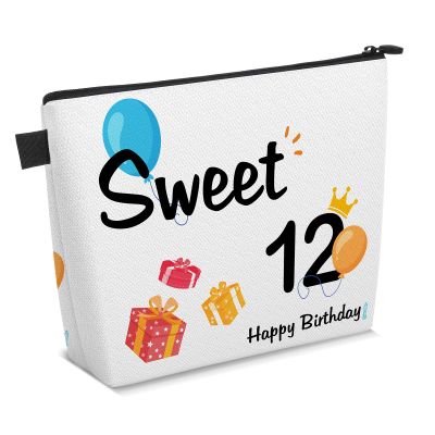 12th Birthday Gift Ideas for Girls Makeup Bag, Sweet 12 Year Old Birthday Cosmetic Bag Makeup Pouch with Zipper Decorations for Daughter Sister 12th Anniversary Christmas Birthday Party Favor Gifts