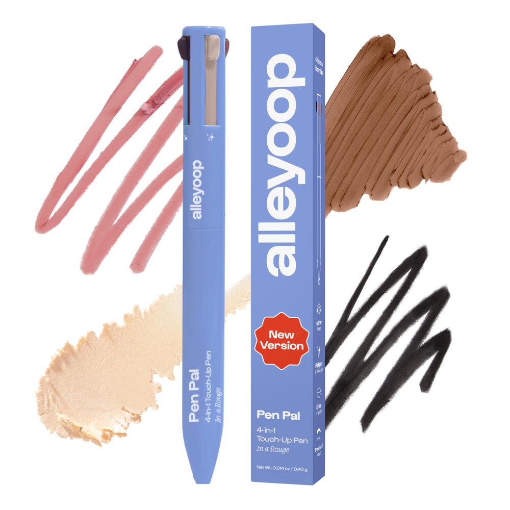 Alleyoop Pen Pal 4-in-1 Makeup Pen  Comes with Eyeliner, Lip Liner, Highlighter Makeup & Eyebrow Pencils for Women  Portable, Touch-Up On the Go  Cruelty-Free, Vegan (In A Rouge (Light)