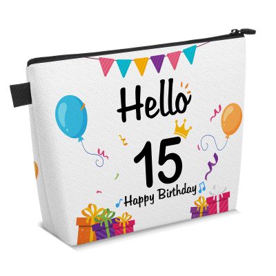 15th Birthday Gift Ideas for Girls Makeup Bag, Sweet 15 Year Old Birthday Cosmetic Bag Makeup Pouch with Zipper Decorations for Daughter Sister 15th Anniversary Christmas Birthday Party Favor Gifts