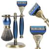 FREED 4-piece Luxury 5-Blade Razor set,Bronze Series Customized gift, Aluminum Alloy Material include 5 Blades,razor stand,razor brush,It's the best gift for men (Blue) view 1