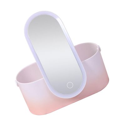 Angoily Portable Makeup Storage Box with Led Lighted Mirror Stylish Abs Organizer for Cosmetics Skincare and Essentials for Travel and Daily Use Gradient Design