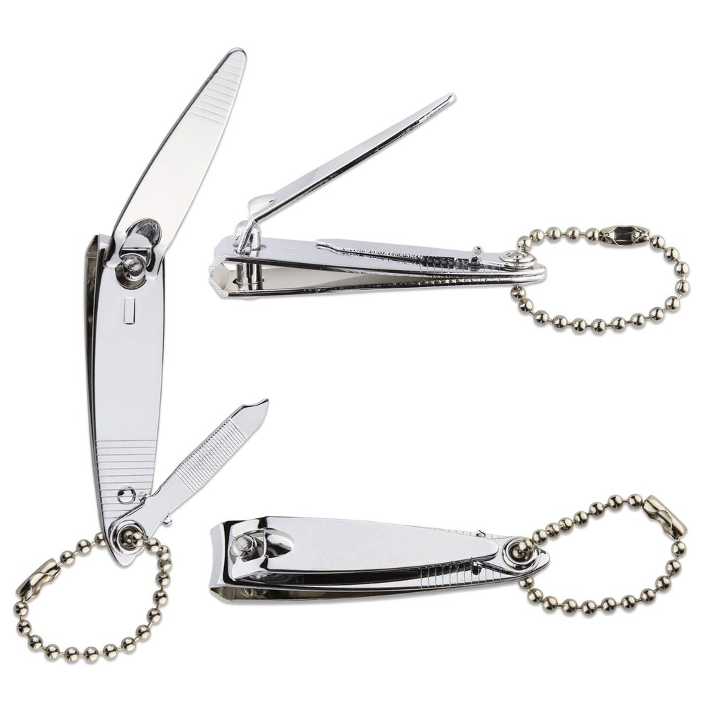 3Pcs Silver 2'' Mini Finger Nail Clipper Manicure Trimmer Curved Edge, File and Key Chain, Nail ToolsFingernail and Toenail ClippersNail Clippers