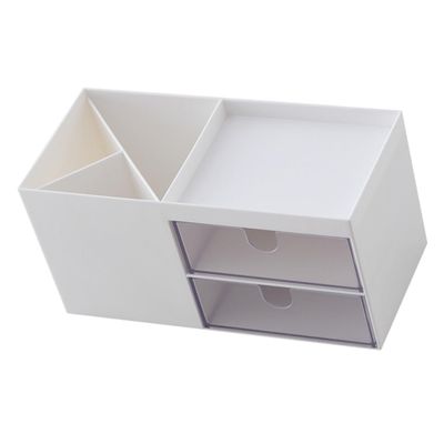 balacoo Plastic Makeup Organizer Dual Multi-functional Storage Box for Makeup Jewelry and Accessories Stylish White Design for Desktop Use