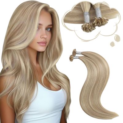 Moresoo Utip Hair Extensions Human Hair Ash Blonde Highlight Medium Blonde Hair Extensions U Tip Human Hair for Women 50G 50S 22 Inch