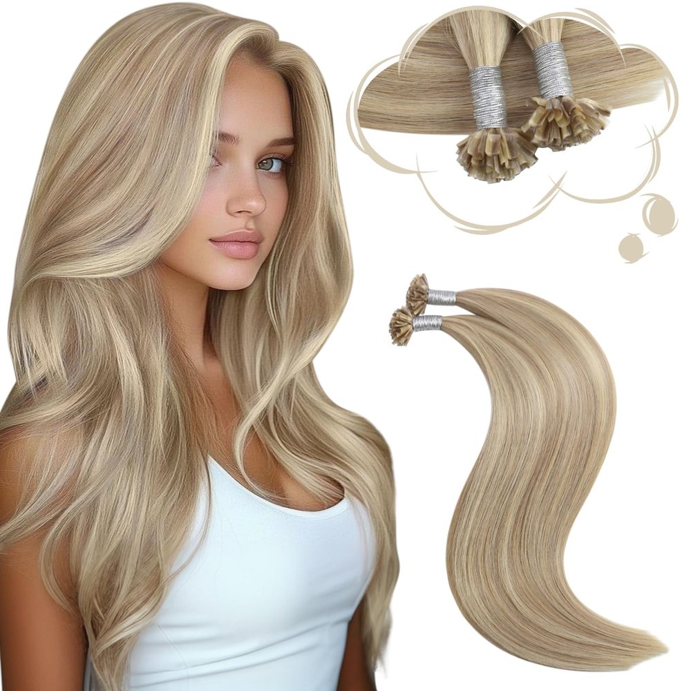 Moresoo Utip Hair Extensions Human Hair Ash Blonde Highlight Medium Blonde Hair Extensions U Tip Human Hair for Women 50G 50S 22 Inch