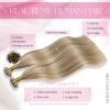 Moresoo Utip Hair Extensions Human Hair Ash Blonde Highlight Medium Blonde Hair Extensions U Tip Human Hair for Women 50G 50S 22 Inch view 2