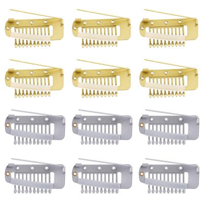 12pcs Wig Clip with Safety Pins, 10-Teeth Hair Extension Snap Invisible Wig Combs to Secure Wig No Sew Chunni Grip Dupatta Clips for Girls Women Wig Headscarf Hijab & Tikka (Gold, Silver)