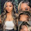 Aveiyce 13x6 1b/27 Highlight Ombre Balayage Lace Front Wigs Human Hair Black and Blonde Body Wave Lace Frontal Wig Pre Plucked with Baby Hair for Black Women HD Transparent 180% Density Wig 24 Inch view 1