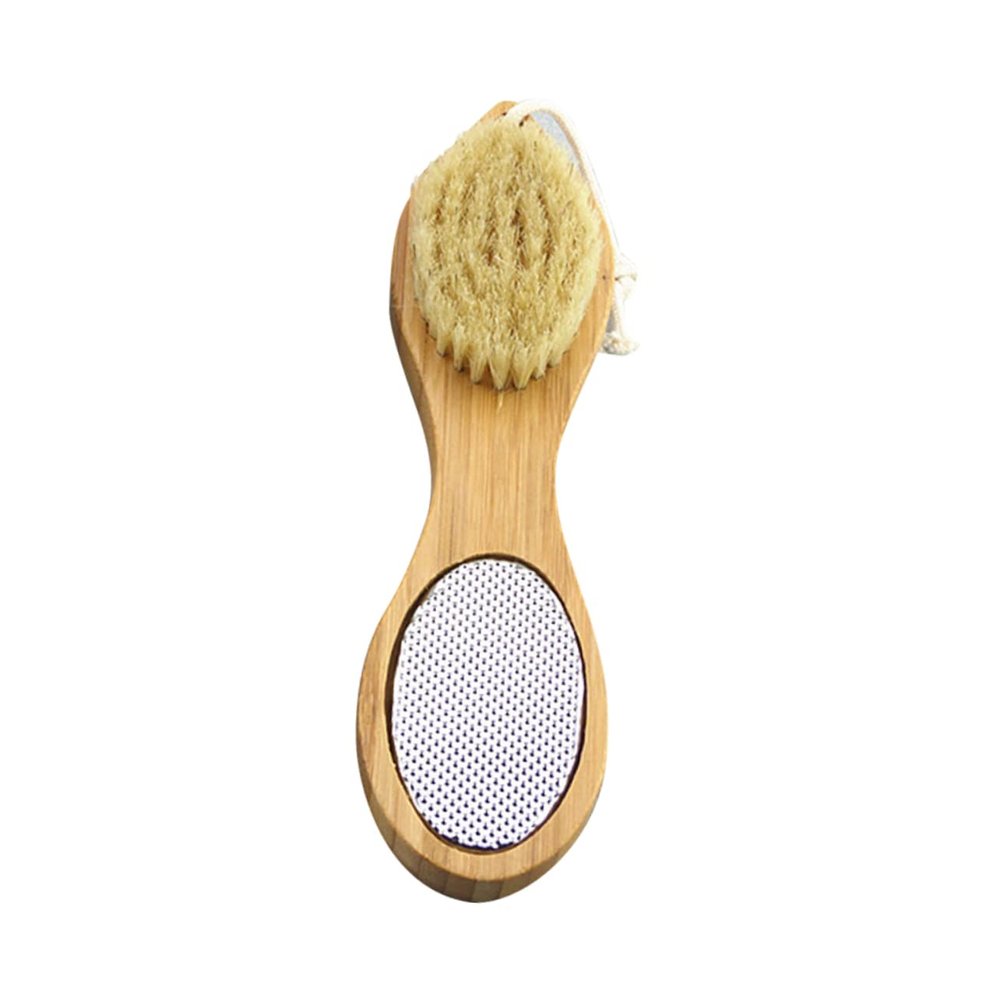 Balacoo 4 1 Long Handle Pumice Stone Shower Brush Body Massage Brush Feet Hard Skin Stone Scrubber Pumice Stone Feet Brush Pumice Remover Bath Brush Foot Pumice Bamboo Wooden 4 in 1, Medium