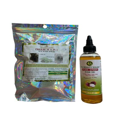 Freze and Fall Combo Freeze it 4in1 Tea Spray for Hair Growth, Volume & Shine - Handmade Onion Oil,for volumizing, saving hair streands, Men & Women (35 grams, 4oz oil)